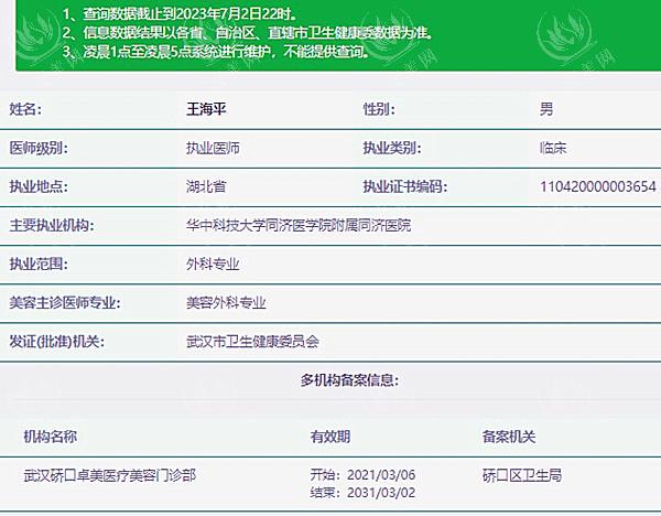 王海平医生执业资质